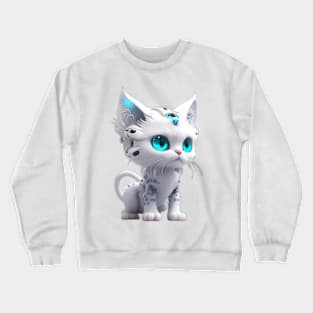 White Cyborg Cat Crewneck Sweatshirt